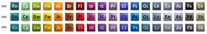 Icon evolution from CS3, CS4, and CS5