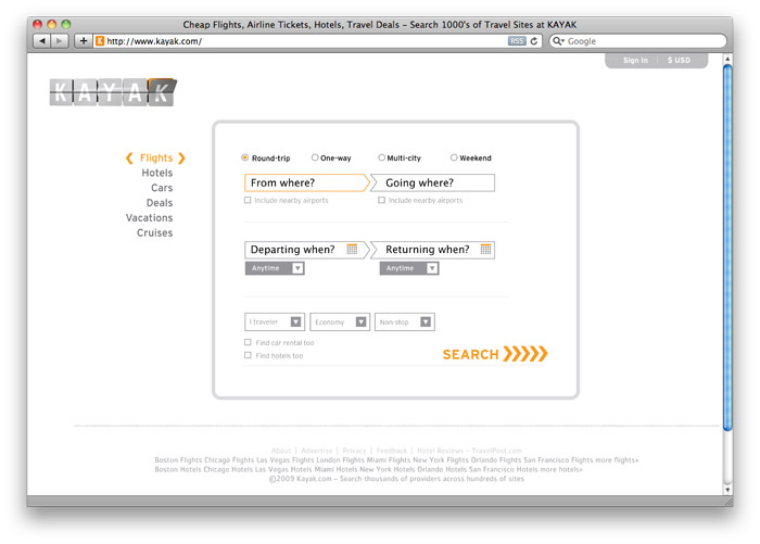 Kayak, website concept