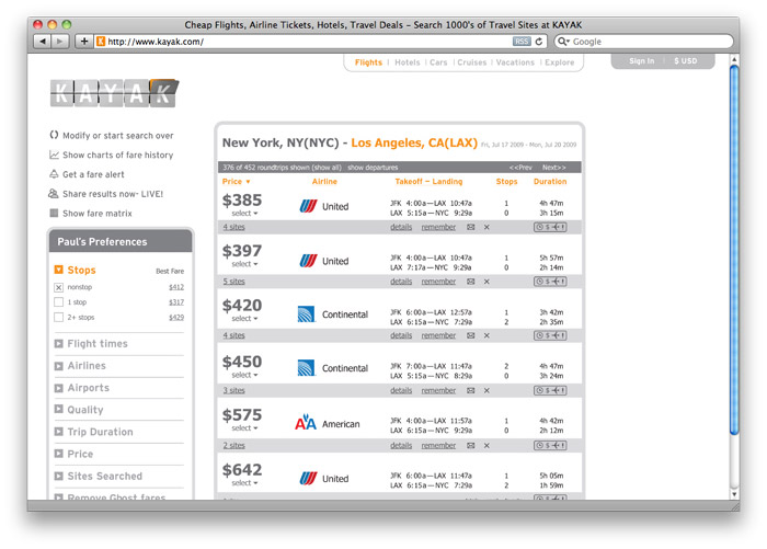 Kayak, website concept