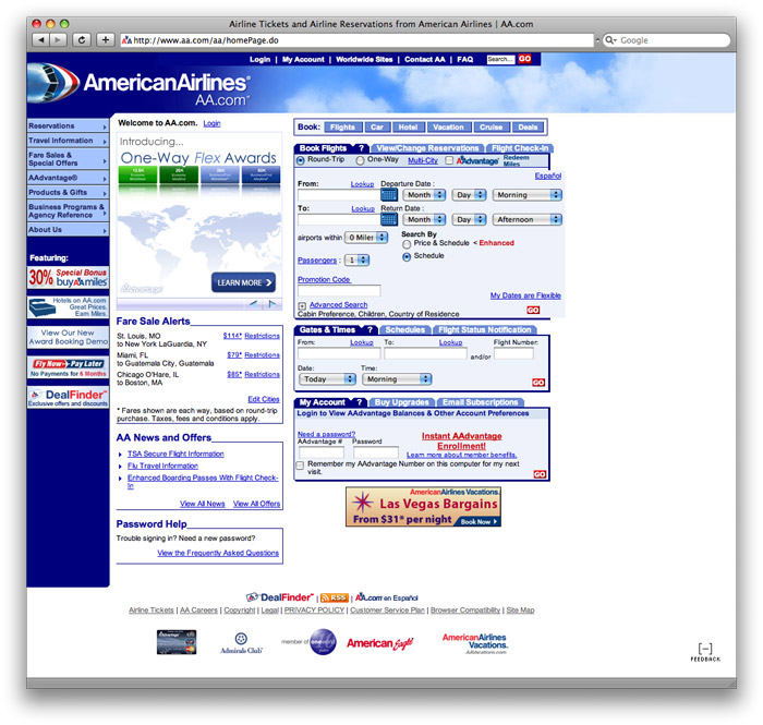 American Airlines (aa.com) front page, as it is now